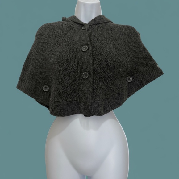 Guess Hooded Knit Capelet Poncho, Charcoal Wool Blend S - Picture 1 of 10